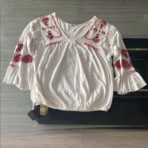 NWOT Free People OFF WHITE Blouse with Red Embroidery